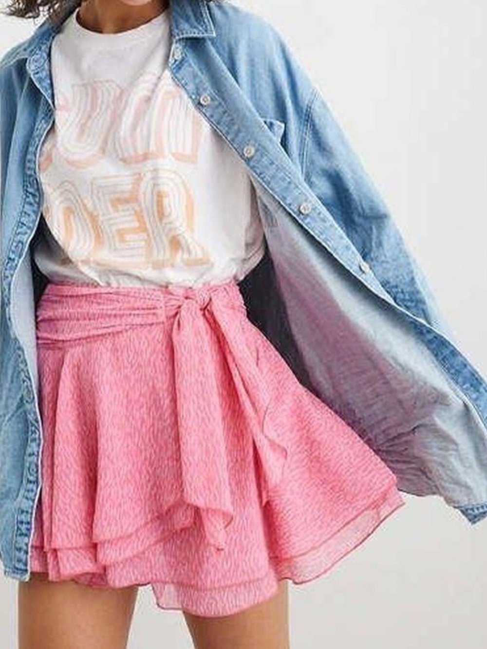 Aerie Pink Chiffon Ruffle Wrap Mini Skirt Size S